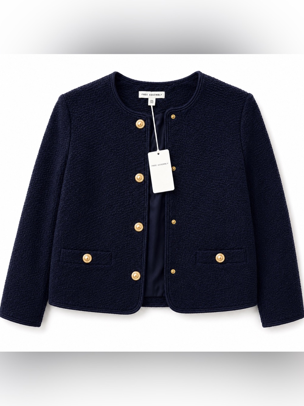 NWT Free Assembly Navy Textured Boucle Jacket Gold Buttons XXL